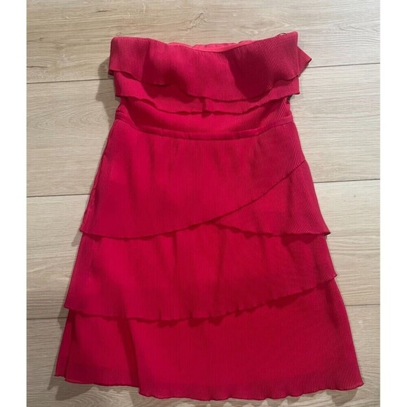 Pins and Needles Strapless Ruffle Mini Dress Womens Size M Red Ribbed Party Chic - Picture 2 of 6